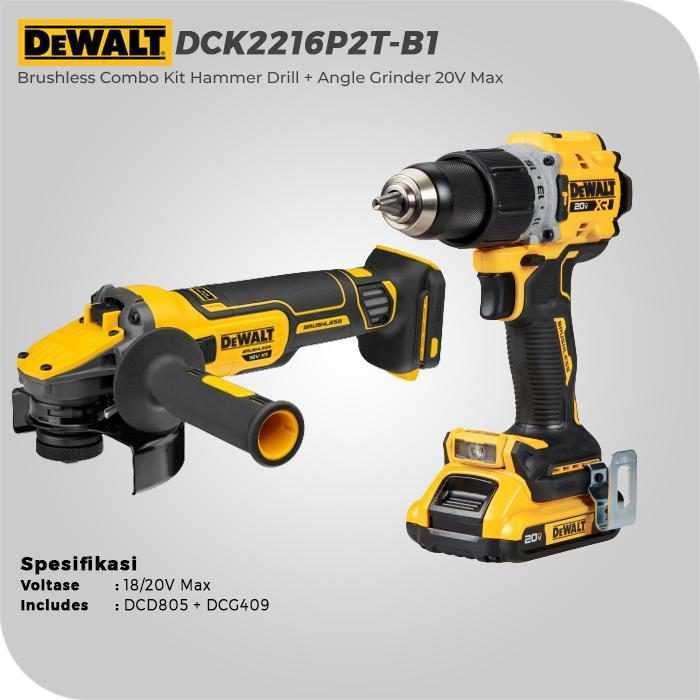 DEWALT DCK2216P2T BRUSHLESS COMBO KIT HAMMER DRILL + ANGLE GRINDER 20V MAX (HAMMER DRILL DCD805 + ANGLE GRINDER DCG409) - Image 2