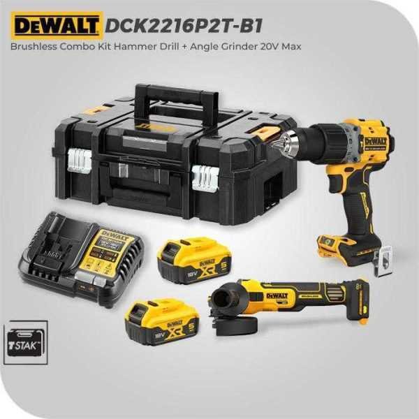 DEWALT DCK2216P2T BRUSHLESS COMBO KIT HAMMER DRILL + ANGLE GRINDER 20V MAX (HAMMER DRILL DCD805 + ANGLE GRINDER DCG409)