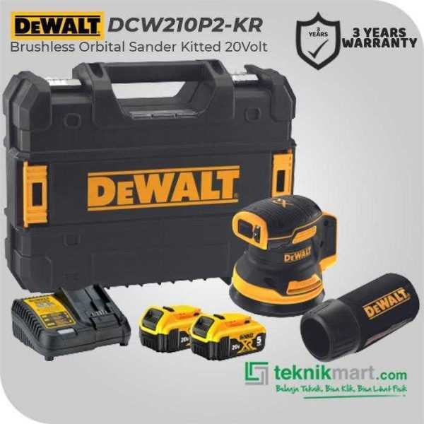 DEWALT DCW210P2 BRUSHLESS ORBITAL SANDER 20V MAX XR 5INCH / 125MM (1X CHARGER, 2X BATTERY 5.0AH, 1X BOX)