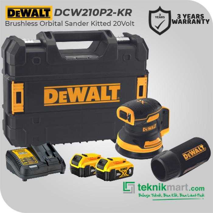 DEWALT DCW210P2 BRUSHLESS ORBITAL SANDER 20V MAX XR 5INCH / 125MM (1X CHARGER, 2X BATTERY 5.0AH, 1X BOX)