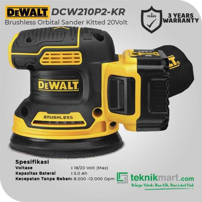 DEWALT DCW210P2 BRUSHLESS ORBITAL SANDER 20V MAX XR 5INCH / 125MM (1X CHARGER, 2X BATTERY 5.0AH, 1X BOX) - Image 2