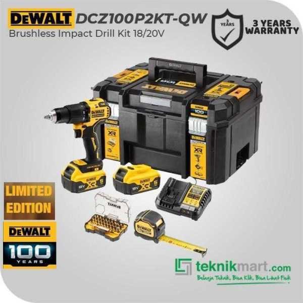 DEWALT DCZ100P2KT BRUSHLESS IMPACT DRILL KIT EDITION 100TH 18VOLT (2X BATTERY 5.0AH, 1X CHARGER, 1X MATA OBENG SET, 1X METERAN, 1X BOX)