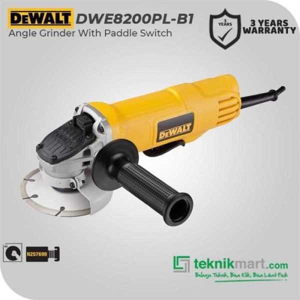 DEWALT DWE8200PL SMALL ANGLE GRINDER WITH PADDLE SWITCH 850WATT 100MM