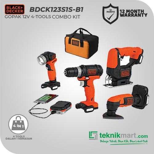 BLACK AND DECKER BDCK123S1S GOPAK 12V 4-TOOLS (HAMMER DRILL, SANDER, TORCH, JIGSAW)