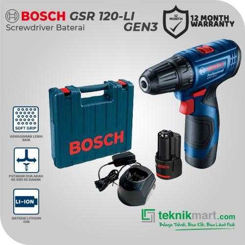 BOSCH GSR 120-LI GEN3 CORDLESS DRILL DRIVER WITH ACC 12VOLT 2.0AH 0-1300RPM (1X BATT 2.0AH, 1X CHARGER, ACC KIT)