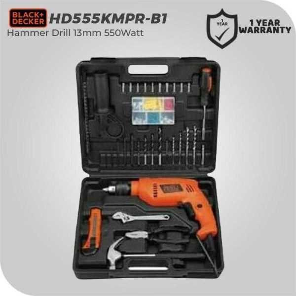 BLACK AND DECKER HD555KMPR HAMMER DRILL 550WATT 13MM VALUE PACK (100 ACCESSORIES)