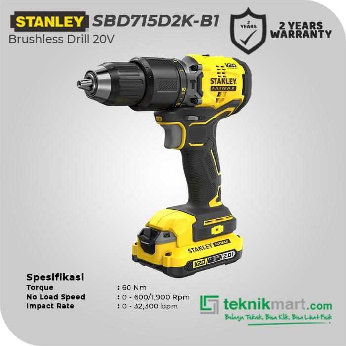STANLEY SBD715D2K BRUSHLESS HAMMER DRILL 20V 1.5AH 0-600/1.900RPM - Image 2