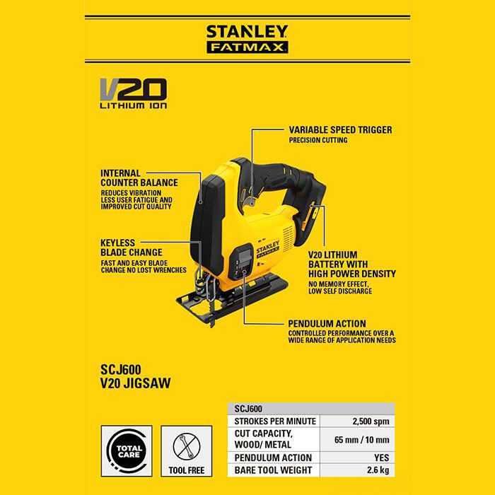 STANLEY SCJ600 CORDLESS JIGSAW BARE 20VOLT (UNIT ONLY) - Image 5