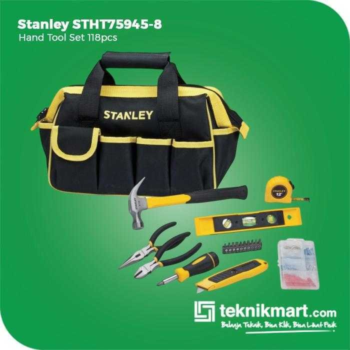 STANLEY STHT75945-8 MIXED HAND TOOL SET 118PCS (11X SCREWDRIVER BIT, 1X HAMMER, 2X PLIER, 1X WATERPASS, 1X CUTTER, 1X TAPE, 1X BAG)