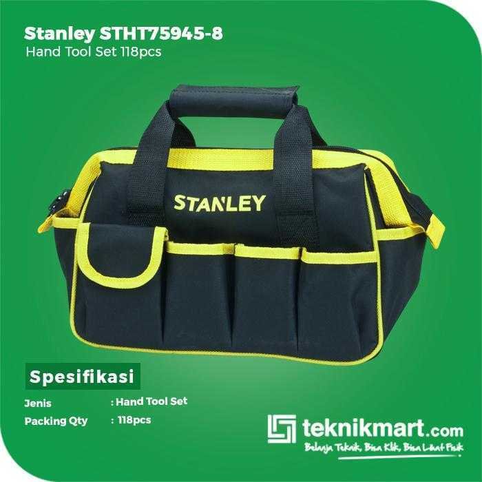STANLEY STHT75945-8 MIXED HAND TOOL SET 118PCS (11X SCREWDRIVER BIT, 1X HAMMER, 2X PLIER, 1X WATERPASS, 1X CUTTER, 1X TAPE, 1X BAG) - Image 2