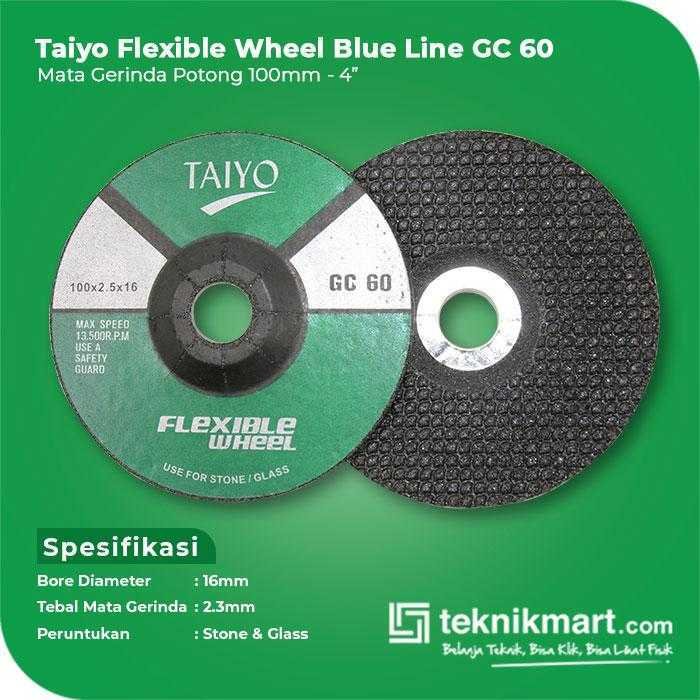 TAIYO GC 60 FLEXIBLE GRINDING WHEEL FOR STONE & GLASS GREEN LINE 100X2.5X16MM - Image 2