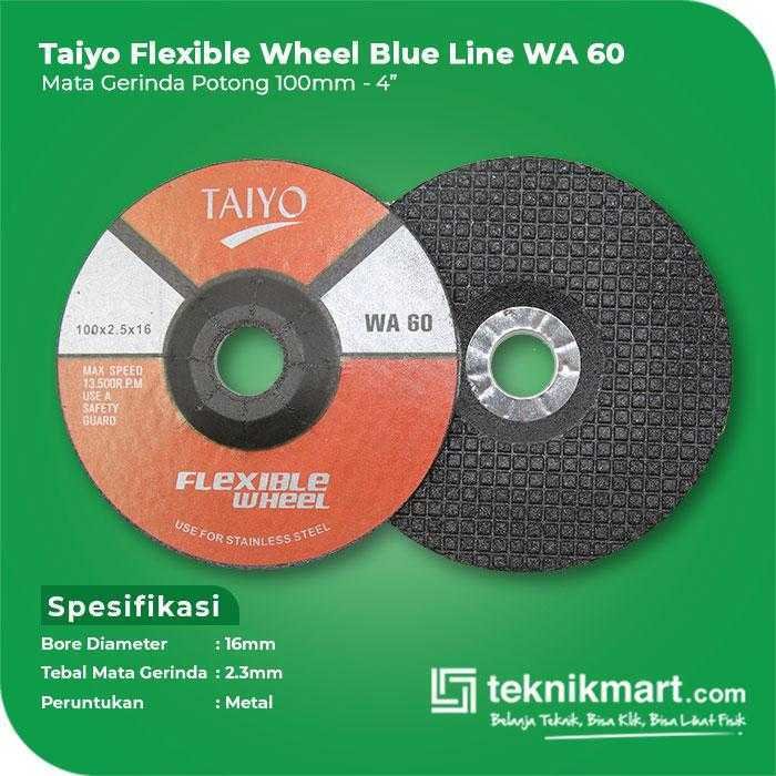 TAIYO WA 60 FLEXIBLE GRINDING WHEEL FOR STAINLESS BLUE LINE 100X2.5X16MM - Image 2