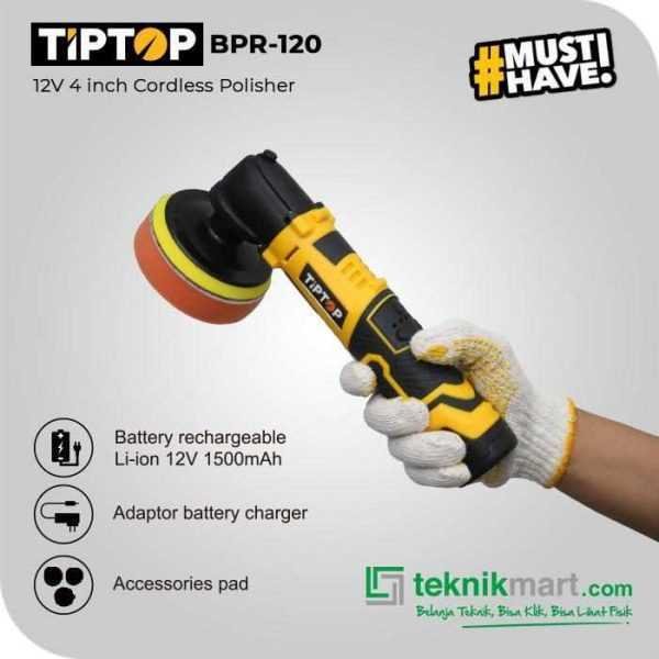 TIP TOP BPR-120 CORDLESS POLISHER 12VOLT (1X BATERAI, 1X CHARGER, 3X FOAM POLISHER)