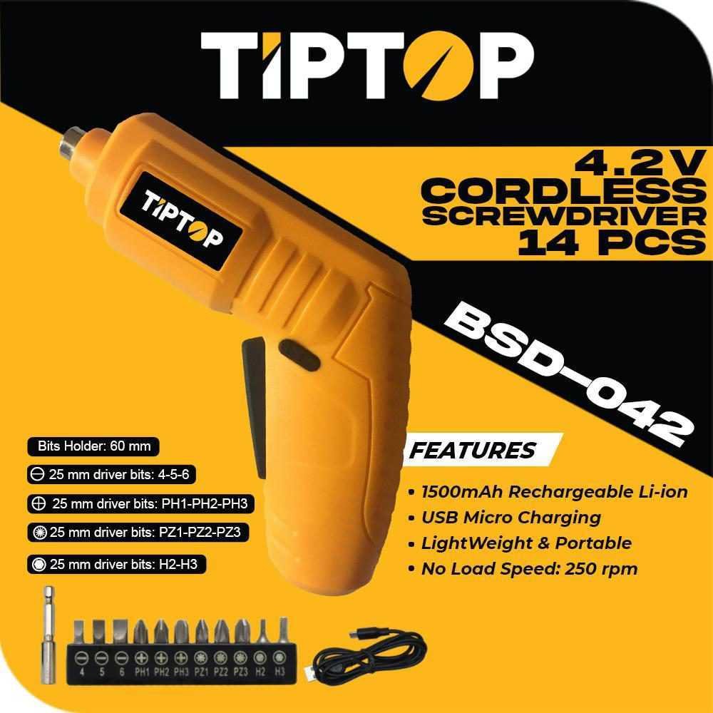 TIP TOP BSD-042 CORDLESS SCREWDRIVER 4.2V WITH 12 BITS - Image 4