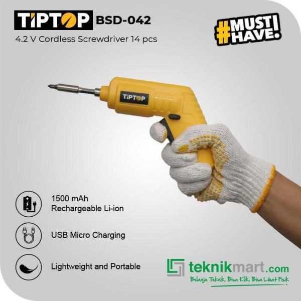 TIP TOP BSD-042 CORDLESS SCREWDRIVER 4.2V WITH 12 BITS