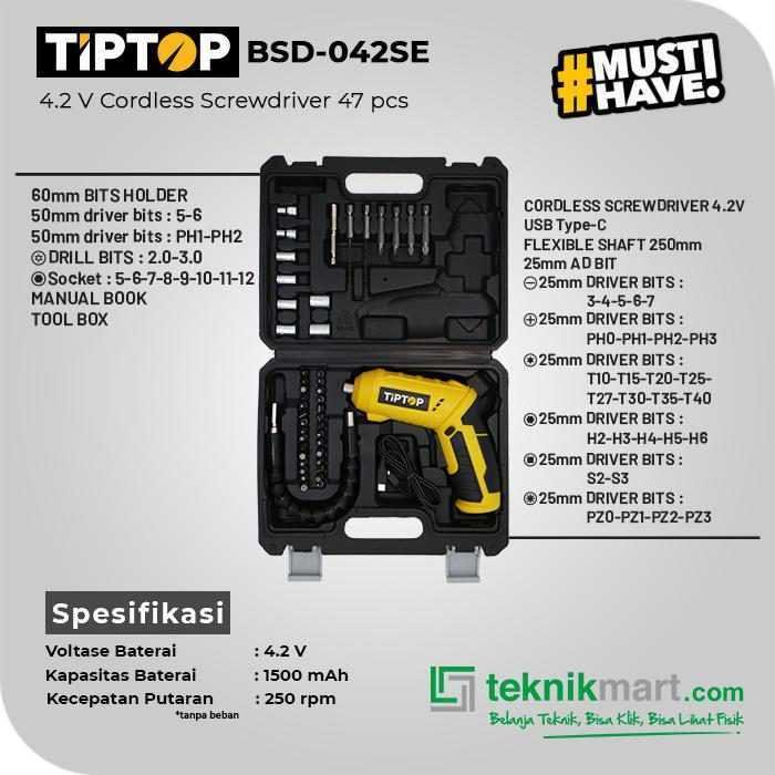 TIP TOP BSD-042SE KIT BOX CORDLESS SCREWDRIVER DRILL 4.2V WITH 47PCS - Image 2