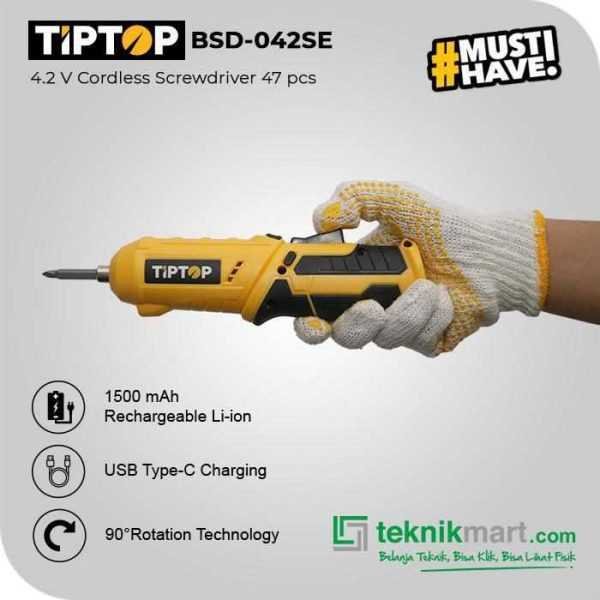 TIP TOP BSD-042SE KIT BOX CORDLESS SCREWDRIVER DRILL 4.2V WITH 47PCS
