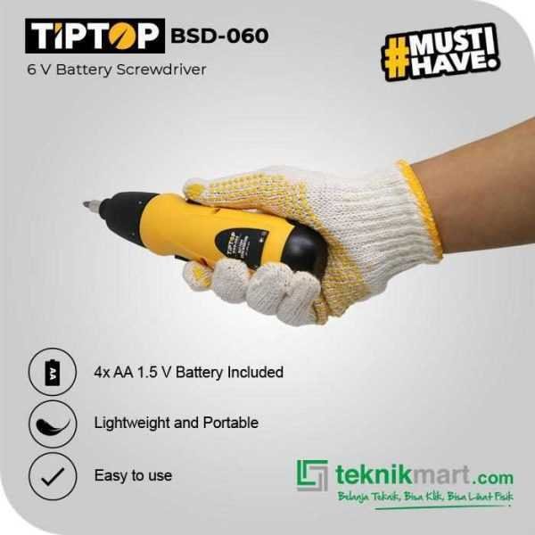 TIP TOP BSD-060 CORDLESS SCREWDRIVER 6V WITH BATTERY (4 x 1.5V)