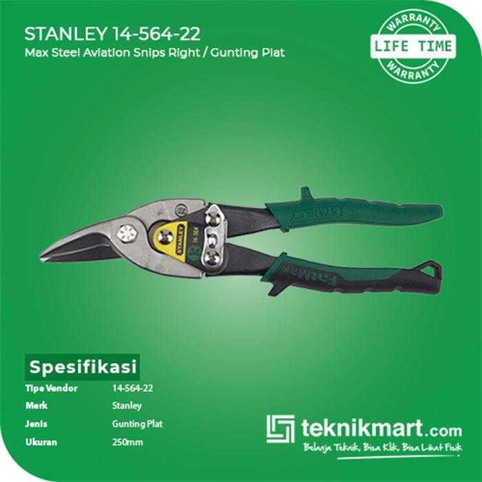 STANLEY 14-564-22 AVIATION SNIPS MAX STEEL- RIGHT (GREEN) - Image 2