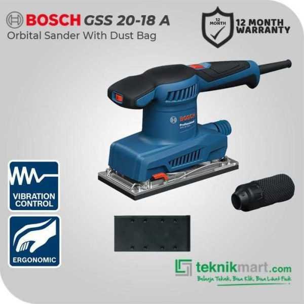 BOSCH GSS 20-18 A ORBITAL SANDER WITH DUST BAG 200WATT 183X90MM